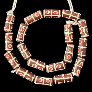 Indonesian Java Glass, Tic Tac Toe, Brown, 25x11mm, 18in Strand