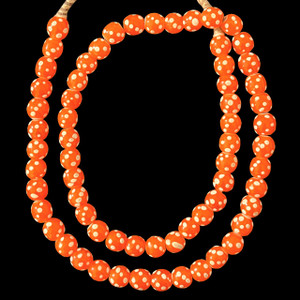 African Glass, Skunk Eye, Orange, 12mm, 28in Strand