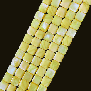 Shell, Smooth Square, Yellow, Dyed, 10mm
