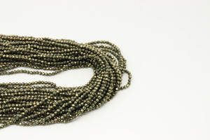 Pyrite, Natural, Faceted Round, 2mm, One Strand