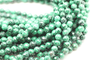Malachite, Natural, Faceted Round, 3mm, One Strand