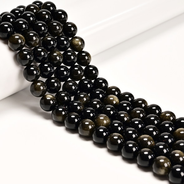8mm Obisdian, Golden, Natural, Smooth Round