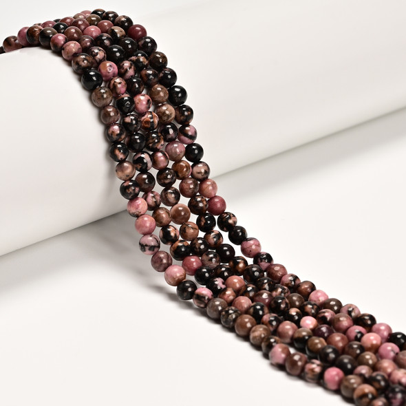 6mm Rhodonite, Black Stripe, Natural, Smooth Round 8mm