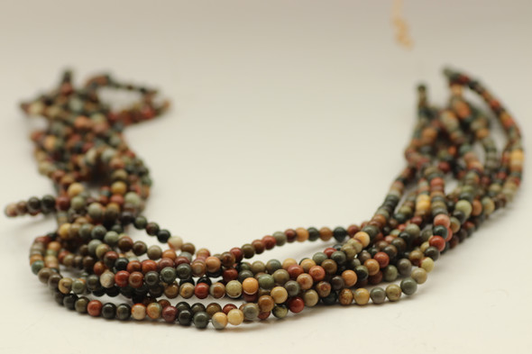 4mm, Polychrome  Jasper, Natural, Smooth Round