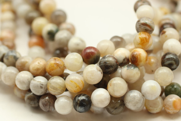 8mm, Bamboo Leaf Agate, Natural, Smooth Round