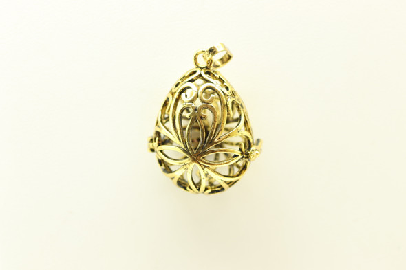 Cage, Egg, Filigree, Antique Gold Plated Metal Alloy, Pendant 33mm