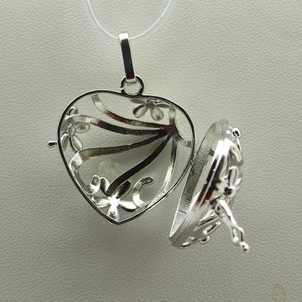 Cage, Heart, Filigree, Silver Plated Metal Alloy, Pendant 30mm