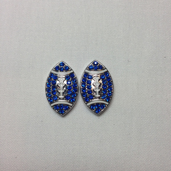 Blue Crystal Metal Footballs, 25mmx15mm. 2 PCS