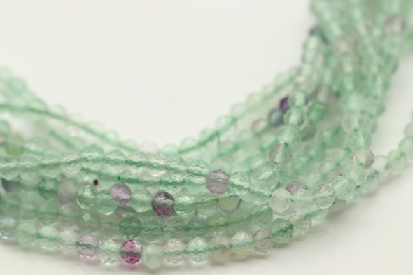 Fluorite, Green Mixed, Natural, Faceted Round, 3mm, One Strand