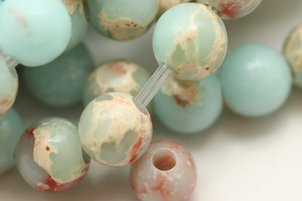 Impression Jasper, Blue, Dyed, Smooth Round, 8mm with 2mm Hole, One Strand