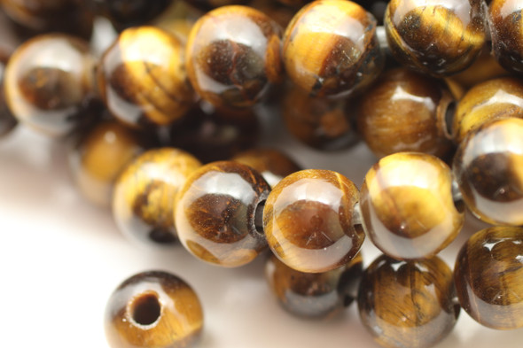 8mm Tiger's Eye, Brown, Natural, Smooth Round with Large Hole