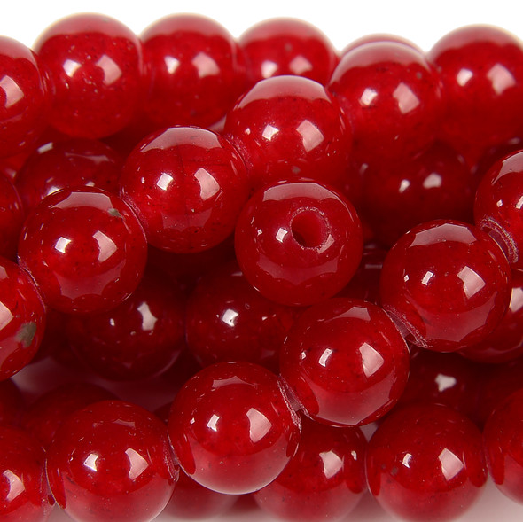 Red Agate, Dyed, Smooth Round, 8mm with 2mm Hole, One Strand