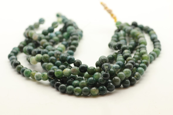 8mm, Moss Agate, Natural, Smooth Round with Large Holes