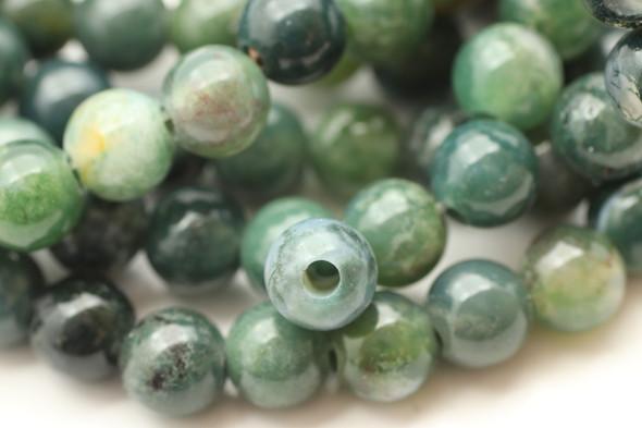 8mm, Moss Agate, Natural, Smooth Round with Large Holes