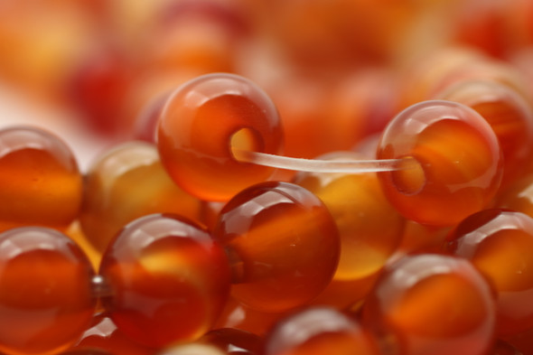 Carnelian Agate, Mix, Heated, Smooth Round, 8mm with 2mm Hole, One Strand