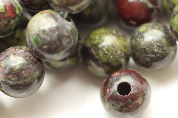 Jasper, Dragon Blood, Natural, Smooth Round 8mm with 2mm Hole, One Strand