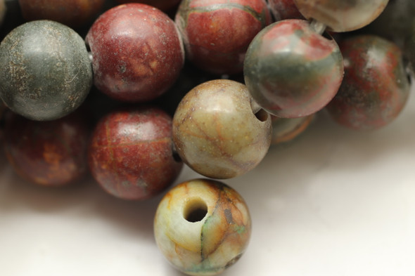 8mm Red Creek Jasper, Natural, Smooth Round with Large Hole