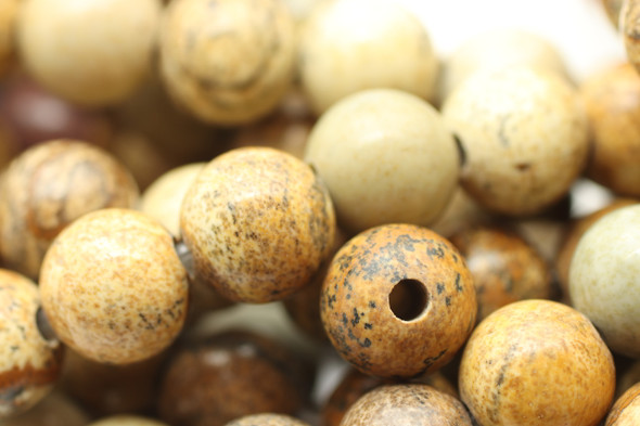 8mm Picture Jasper, Natural, Smooth Round with Large Hole