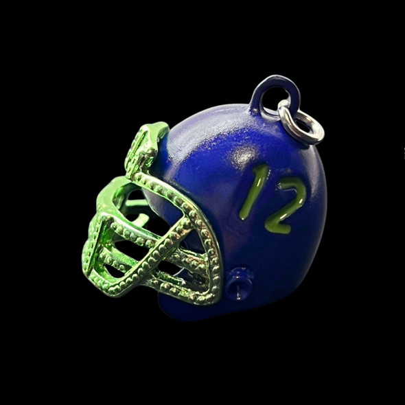 Enamel Charm, Football Helmet, Blue & Green, 25x25mm
