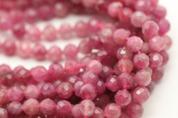 Tourmaline, Pink, Natural, Faceted Round, 4mm, One Strand