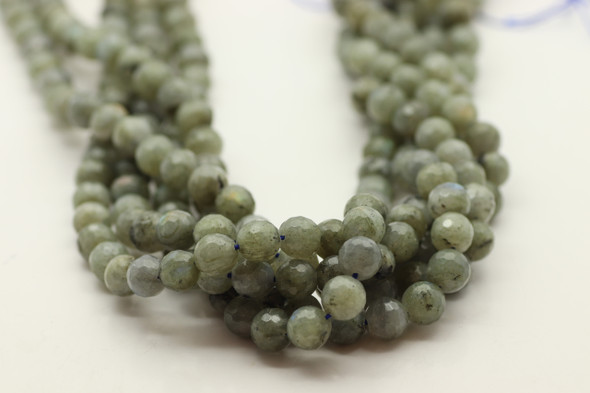 Labradorite, Grey, Natural, Faceted Round, 8mm Strand
