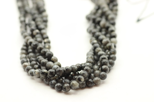 Larvikite, Natural, Faceted Round. 6mm Strand