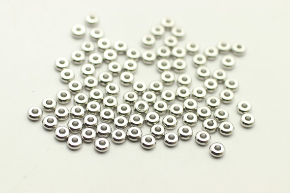 Bead, Flat Round, Antique Silver Plated Metal Alloy, 4x1.5mm, approx. 94 PCS