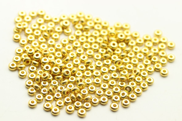 BEAD, Flat Round, Antique Gold Plated (metal alloy), 4x2mm, approx 200 per bag