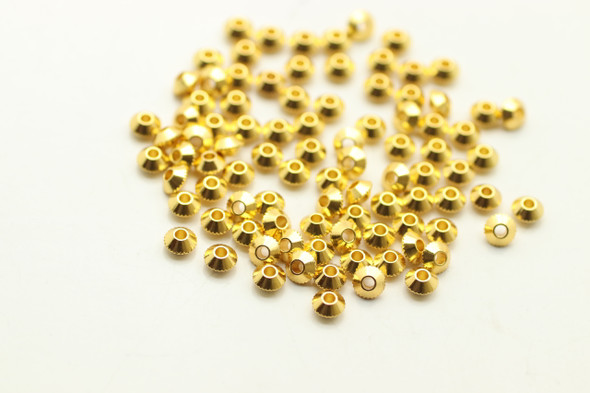 BEAD, Rondelle Diamond Cut Middle, Gold Plated (metal alloy), 4x3mm, approx 90 per bag