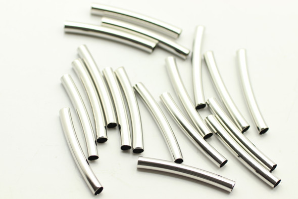 TUBE, Straight, Silver Plated (metal alloy), 3.5x30mm, approx 18 per bag