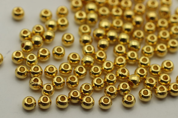 BEAD, Round, 4mm, Antique Gold Plated (metal alloy), approx 150 per bag