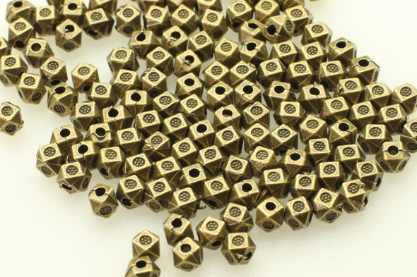 BEAD, Hex with Design, 3.5x3.5mm, Antique Bronze Plated (metal alloy), approx 190 per bag
