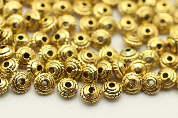 BEAD, Bali Rope, 5x3mm, Antique Gold Plated (metal alloy), approx 90 per bag