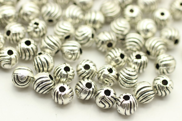 BEAD, Round Vertical Strip, 5mm, Antique Silver Plated (metal alloy), approx 100 per bag