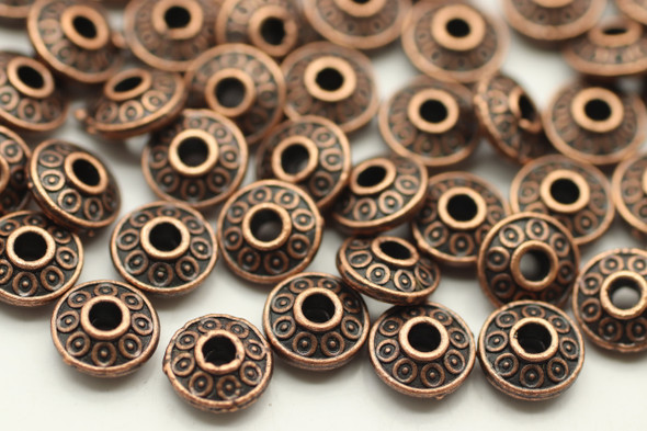 BEAD, Rondelle Circle Design, 3.5x7mm, Antique Copper Plated (metal alloy), approx 70 per bag