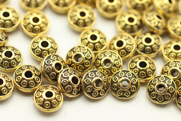 BEAD, Rondelle Circle Design, 3.5x7mm, Antique Gold Plated (metal alloy), approx 70 per bag