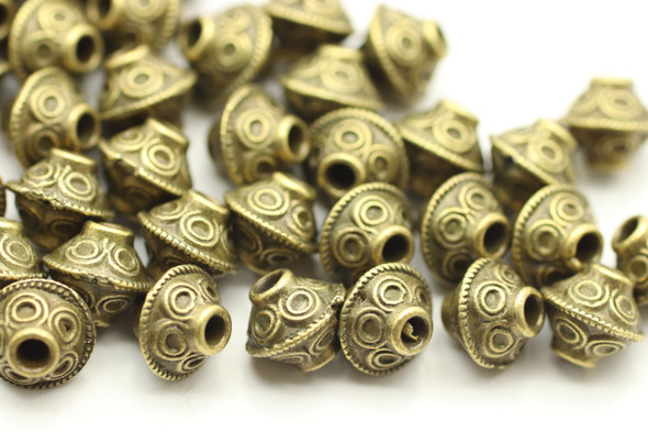 BEAD, Bicone Circle Design, 6x7mm, Antique Bronze Plated (metal alloy), approx 32 per bag