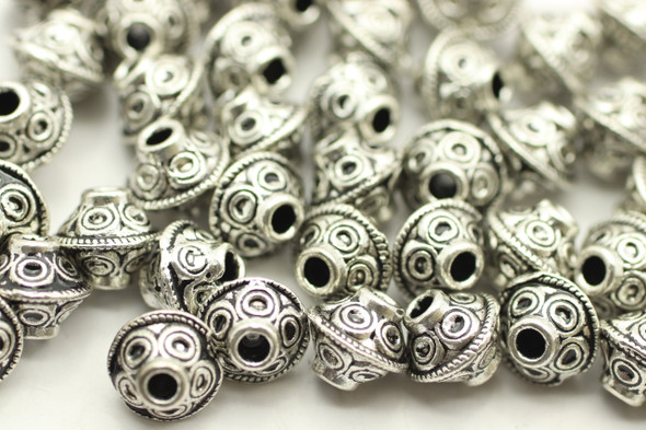 BEAD, Bicone Circle Design, 6x7mm, Antique Silver Plated (metal alloy), approx 32 per bag