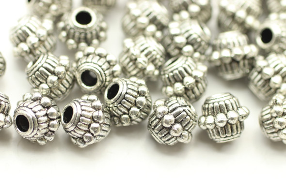 BEAD, Barrell with Bumpy Middle, 6x8mm, Antique Silver Plated (metal alloy), approx 35 per bag