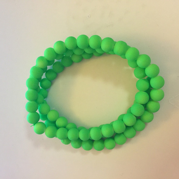 Rubberized Glass Beads, Green, 10mm, One 32in strand