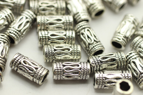 TUBE, Thin Bali Style, 5x10 3.5mm hole, Antique Silver Plated (metal alloy), approx 22 per bag