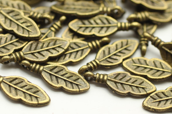 Feather, Wrapped Top, 18x6x1mm, Antique Bronze Plated Metal Alloy, Approximately 60 per bag