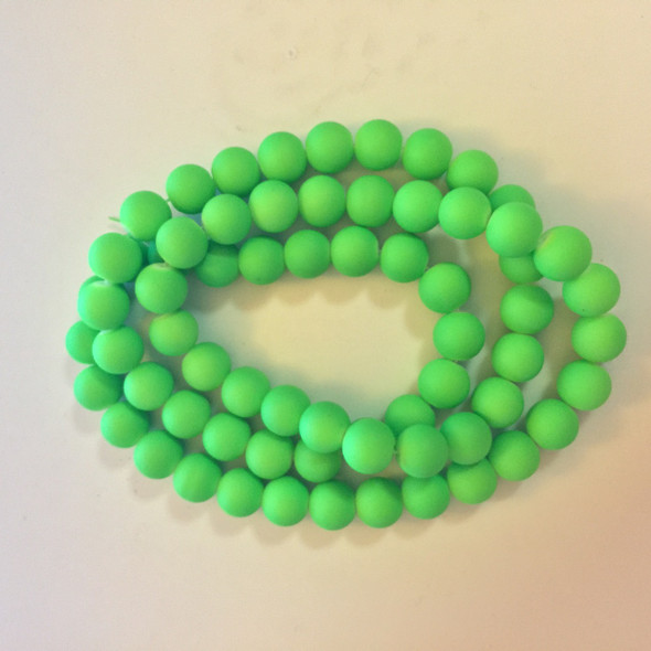 Rubberized Glass Beads, Green, 12mm, One 32in strand