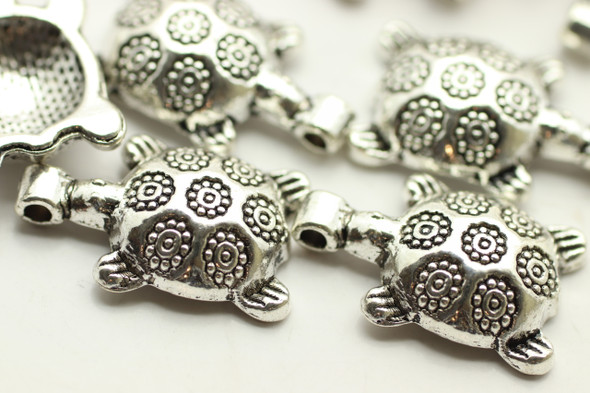 TURTLE. Drop, 18x12x5mm, Antique Silver Plated (metal alloy), approx 12 per bag