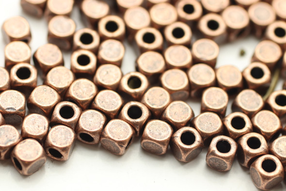 BEAD, Cut Corner Cube, 4x4mm, Antique Copper Plated (metal alloy), approx 80 per bag