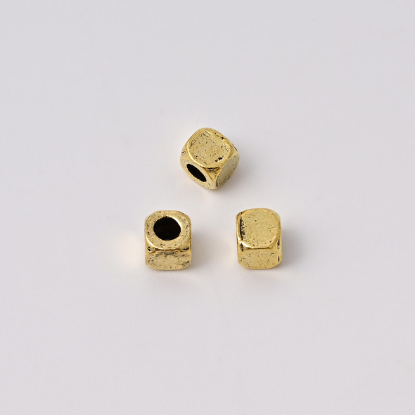 Spacer Bead, Cut Corner Cube, 4mm, Antique Gold Plated Metal Alloy, approx. 80 PCS