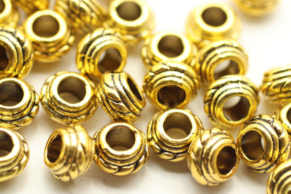 BEAD, Bali Style, 9x5 4mm hole, Antique Gold Plated (metal alloy), approx 28 per bag