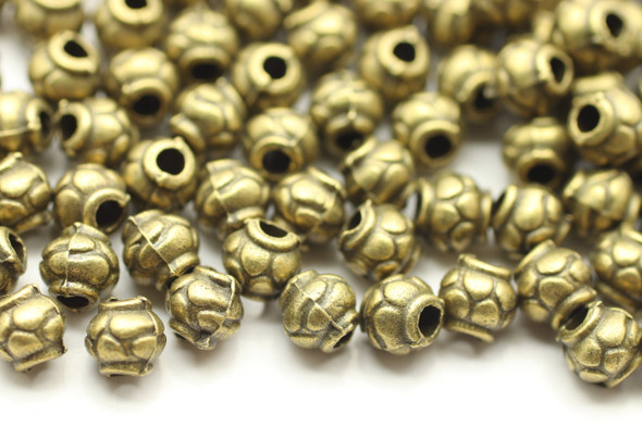 BEAD, Round Patterned, 5x5mm, Antique Bronze Plated (metal alloy), approx 42 per bag