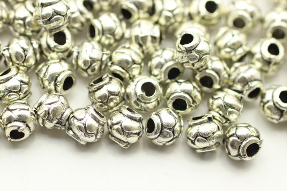 BEAD, Round Patterned, 5x5mm, Antique Silver Plated (metal alloy), approx 90 per bag