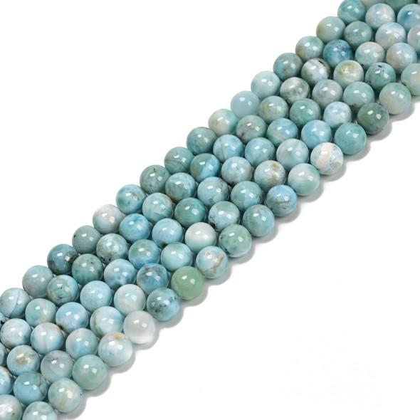 Larimar, Natural, Smooth Round, One 8mm Strand.